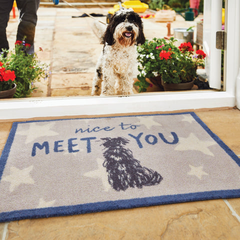 Battersea Nice to Meet You - Indoor Floor Mat 50x75cm, door mat, dog door mat, eco friendly, recycled, homeware, carpet, UK made, Battersea branded,