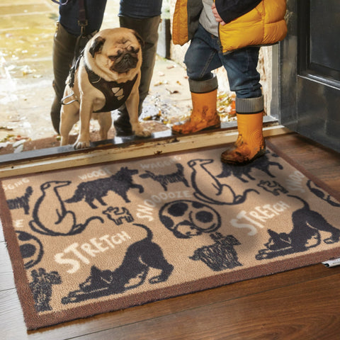 Battersea Dog Stretch - Indoor Floor Mat 65x85cm, door mat, dog door mat, eco friendly, recycled, homeware, carpet, UK made, Battersea branded,