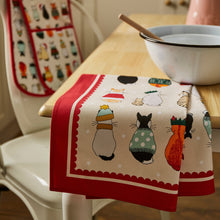 Load image into Gallery viewer, Christmas Cats in Waiting Cotton Tea Towel, tea towel, kitchenware, cats, christmas presents,