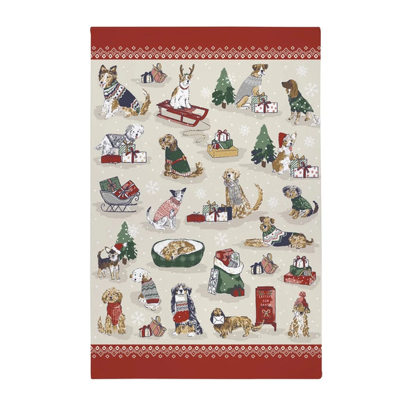 Merry Mutts Cotton Tea Towel, tea towel, kitchenware, dogs, christmas presents