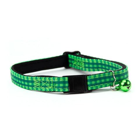 Green Check Cat Collar, cat collar, Strong durable cat collar, Quick release safety buckle, Quick release cat collar