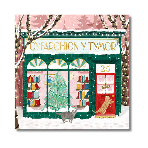 Battersea Christmas Book Shop Single Card - Welsh