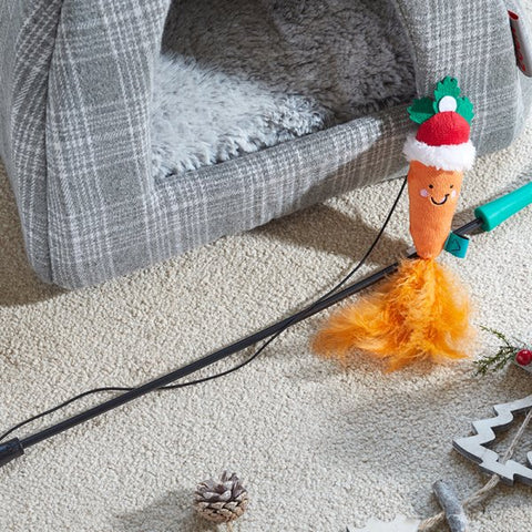  cat toys, catnip, christmas toy, cat wand toy,Santa Carrot Tickle Stick Cat Wand Toy 