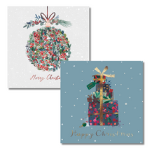 Load image into Gallery viewer, Battersea Berry Bauble &amp; Present Stack Christmas Card Twin Pack