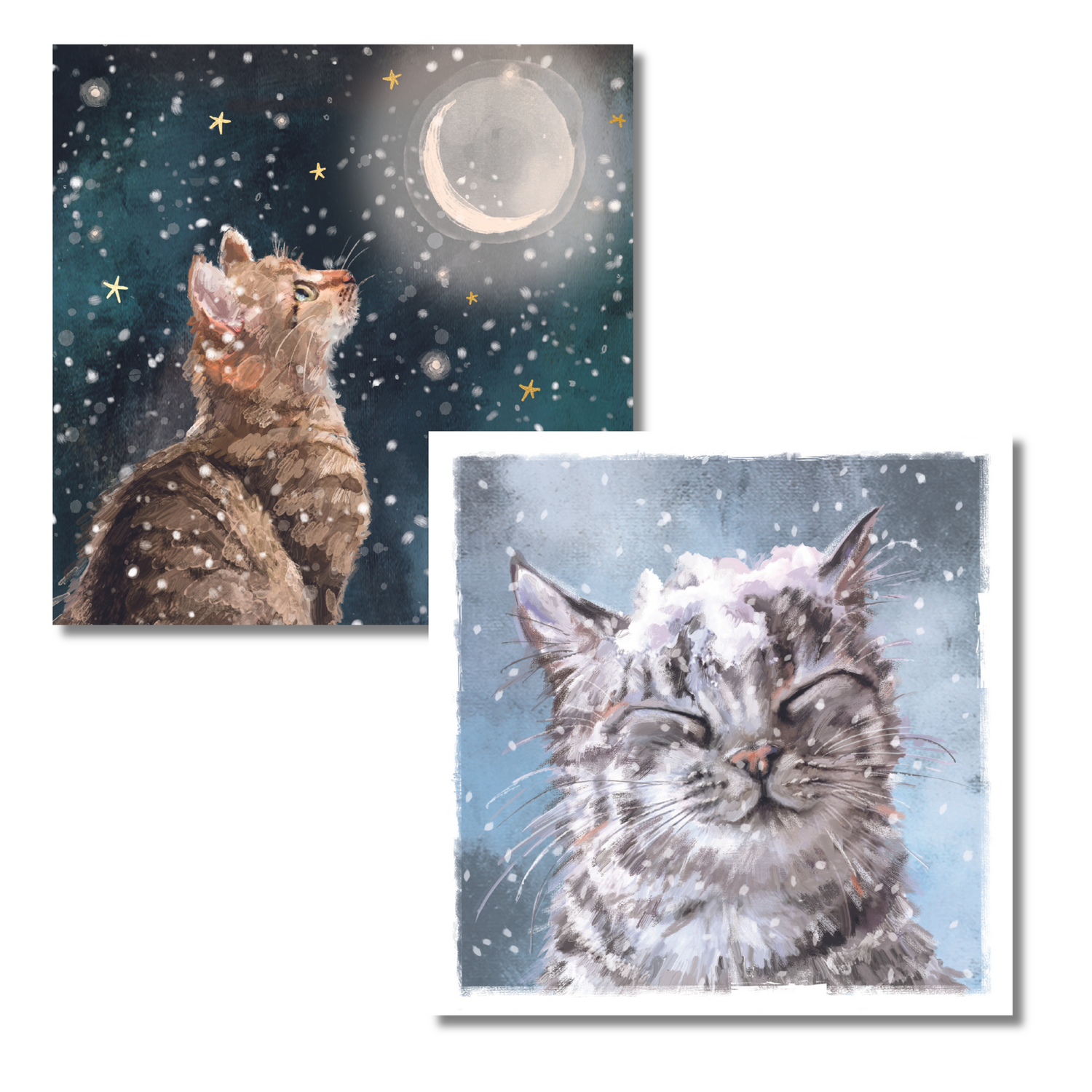 Battersea Snowfall Cat & Magical Moonlight Christmas Card Twin Pack