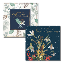 Load image into Gallery viewer, Battersea Winter Botanical &amp; Snowdrops And Berries Christmas Card Twin Pack