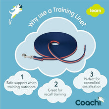 Load image into Gallery viewer, Coachi Training Line Navy &amp; Coral 10m, dog lead, dog training lead, large dogs, puppy, puppies, training, long lead, 10m lead, dog essentials, dog walking, dog training, recall line, recall lead