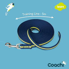 Load image into Gallery viewer, Coachi Training Line Navy &amp; Lime 5m, dog lead, dog training lead, small dogs, puppy, puppies, training, long lead, 10m lead, dog essentials, dog walking, dog training, recall line, recall lead