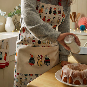 Christmas Cats in Waiting Cotton Apron, kitchenware, cats, christmas presents