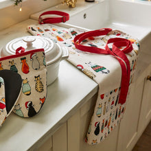 Load image into Gallery viewer, Christmas Cats in Waiting Cotton Apron, kitchenware, cats, christmas presents