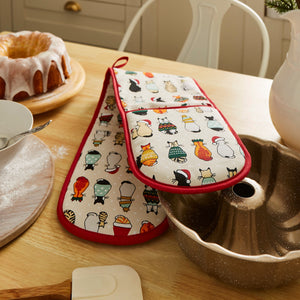 Christmas Cats in Waiting Cotton Double Oven Glove, oven glove, kitchenware, cats, christmas presents