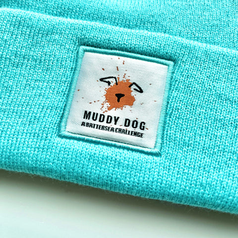 Battersea Muddy Dog Beanie, Muddy Dog, muddy dog merchandise, Battersea Branded, Battersea merchandise, muddy dog challenge, muddy dog event, beanie, blue beanie,