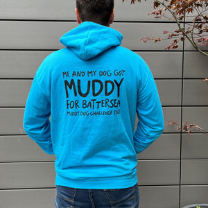 Battersea Muddy Dog Hoodie, Muddy Dog, muddy dog merchandise, Battersea Branded, Battersea merchandise, Battersea hoodie, hoody, hoodie, blue hoodie, muddy dog challenge, muddy dog event