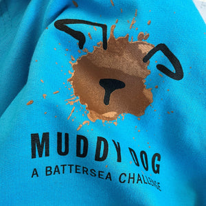 Battersea Muddy Dog Hoodie, Muddy Dog, muddy dog merchandise, Battersea Branded, Battersea merchandise, Battersea hoodie, hoody, hoodie, blue hoodie, muddy dog challenge, muddy dog event
