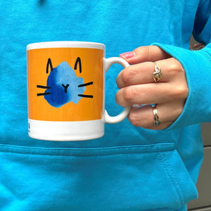 Battersea Mug - blue, battersea mug, battersea merchandise, battersea branded, mug, dog mug, cat mug, watercolour dog, watercolour cat, rescue is best,