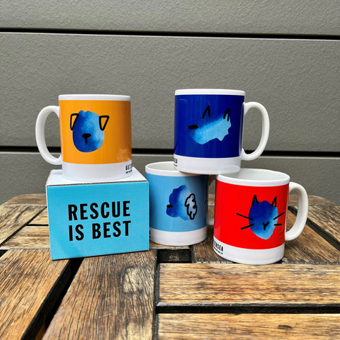 Battersea Mug - Aqua, battersea mug, battersea merchandise, battersea branded, mug, dog mug, cat mug, watercolour dog, watercolour cat, rescue is best,