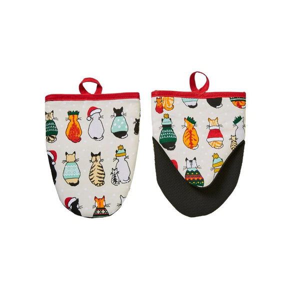 Christmas Cats in Waiting Cotton Micro Mitts, oven mitts, kitchenware, cats, christmas presents