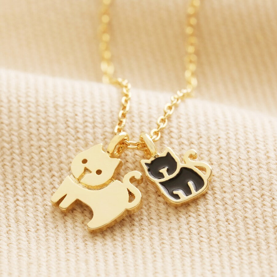 Mum & Baby Cat Gold Necklace, jewellery, necklace, cat design, gift, cat charm