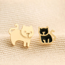 Load image into Gallery viewer, Mum &amp; Baby Cat Gold Stud Earrings, cat earrings, feline design, kitten earrings, gold earrings, cat lover, cat jewellery, gift