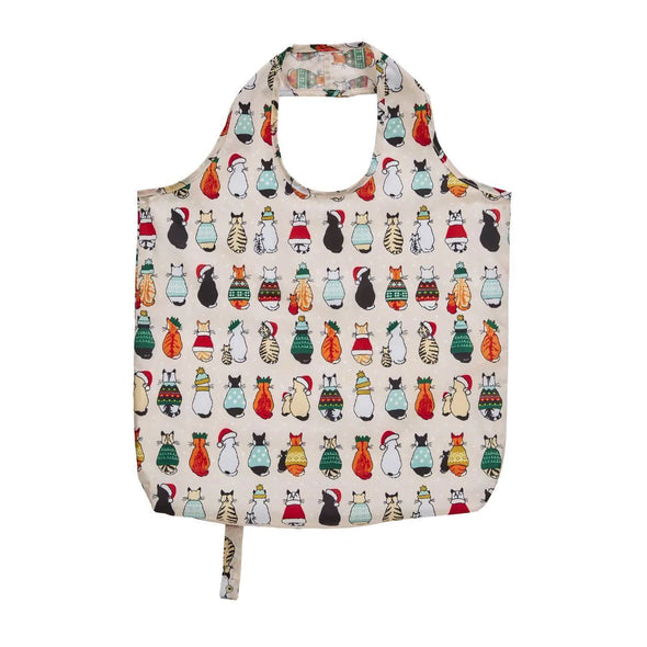 Christmas Cats in Waiting Packable Shopper, tote bag, reusable bag, cats, christmas presents