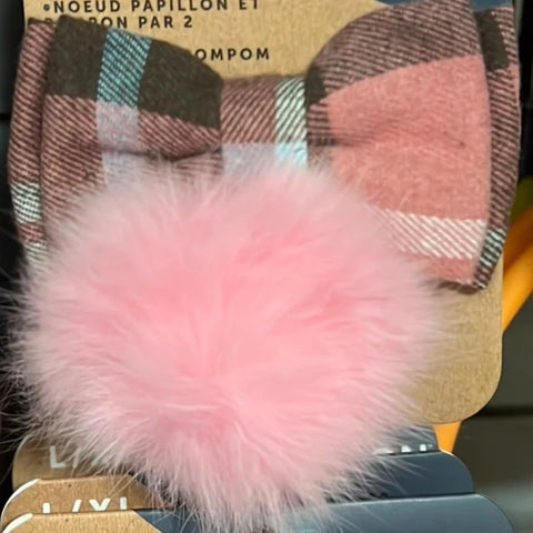 Dog Beau Tie - Pink Check & Pom Pom 2 Pack, dog apparel, dog bow tie,