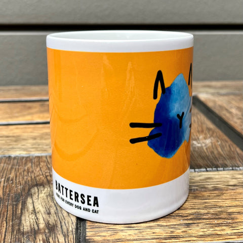 Battersea Mug - orange, battersea mug, battersea merchandise, battersea branded, mug, dog mug, cat mug, watercolour dog, watercolour cat, rescue is best,