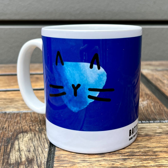 Battersea Mug - blue, battersea mug, battersea merchandise, battersea branded, mug, dog mug, cat mug, watercolour dog, watercolour cat, rescue is best,