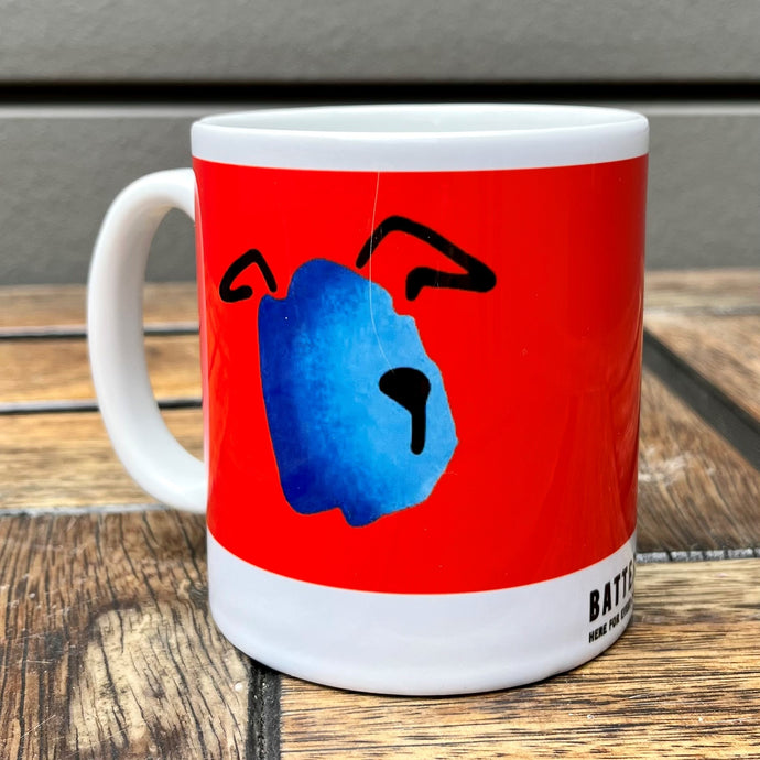 Battersea Mug - vermillion, battersea mug, battersea merchandise, battersea branded, mug, dog mug, cat mug, watercolour dog, watercolour cat, rescue is best,