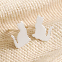Load image into Gallery viewer, Silver Shiny Cat Stud Earrings