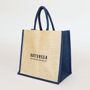 Battersea Wear Blue for Rescue Jute Tote Bag, WBFR jute tote bag, Battersea jute tote bag, Wear Blue for Rescue, Battersea, WBFR, Battersea branded, Battersea merchandise, Supporting Rescue, Rescue is my favourite breed, wearblueforrescue,