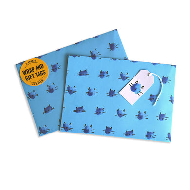 Battersea Watercolour Cats Gift Wrap Set - Blue